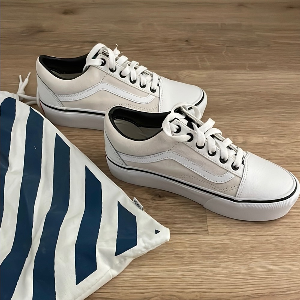 Vans White Sneakers with Black Accents